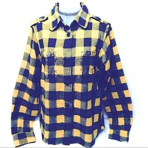 Stussy 90s street wear Buffalo check cotton flannel shirt yellow black Small